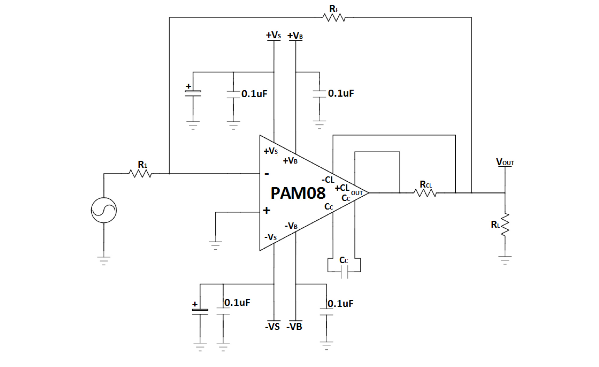 知用功放模块PAM08典型外部连接宇捷弘业