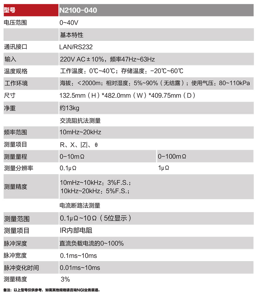 在线式燃料电池专用阻抗测试仪N2100系列规格参数