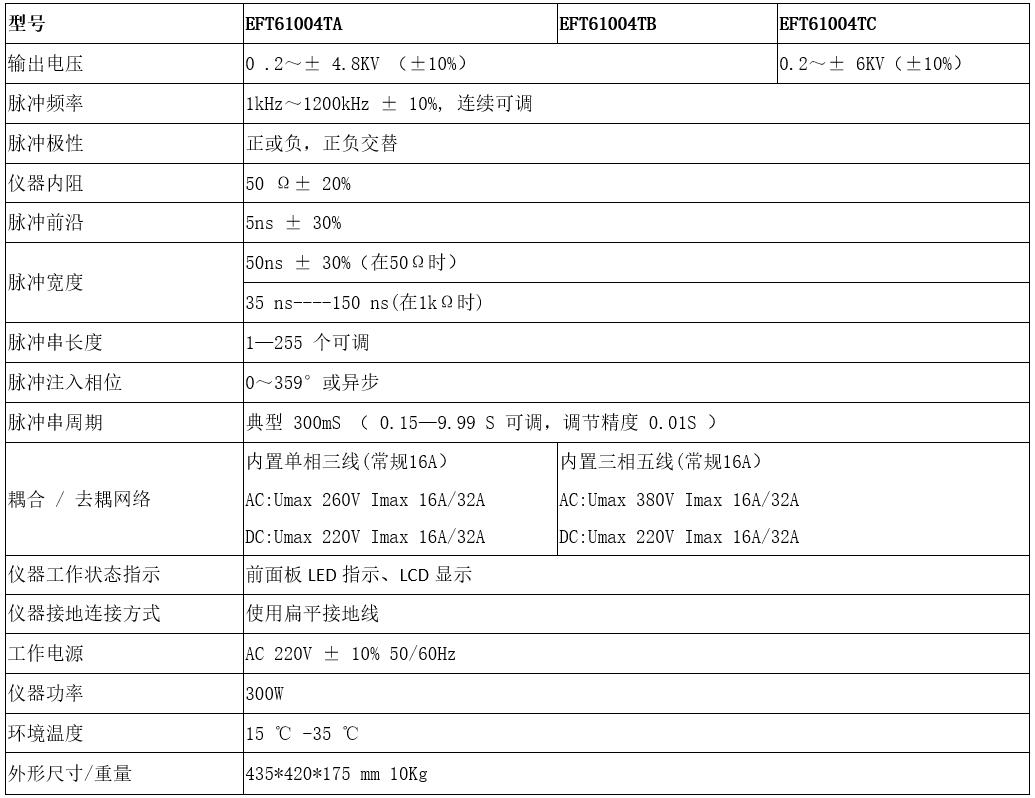 电快速瞬变脉冲群发生器EFT61004T系列规格参数宇捷弘业