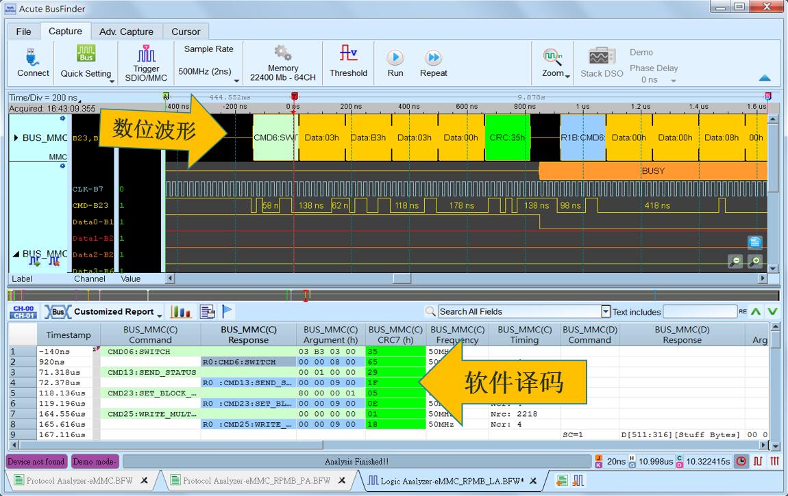 逻辑分析仪的协定波形与解码