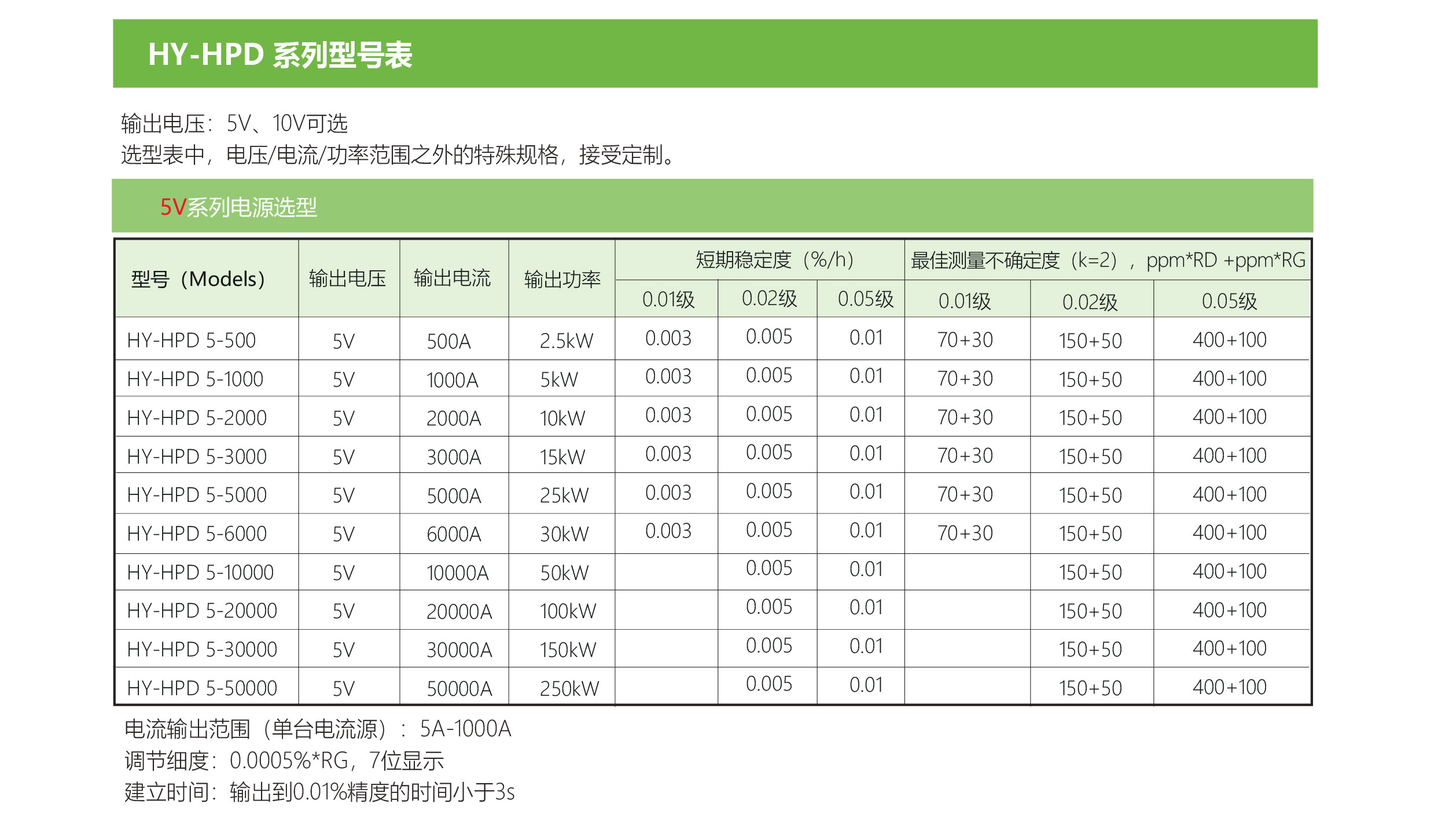 高精度直流电源HY-HPD系列规格参数宇捷弘业