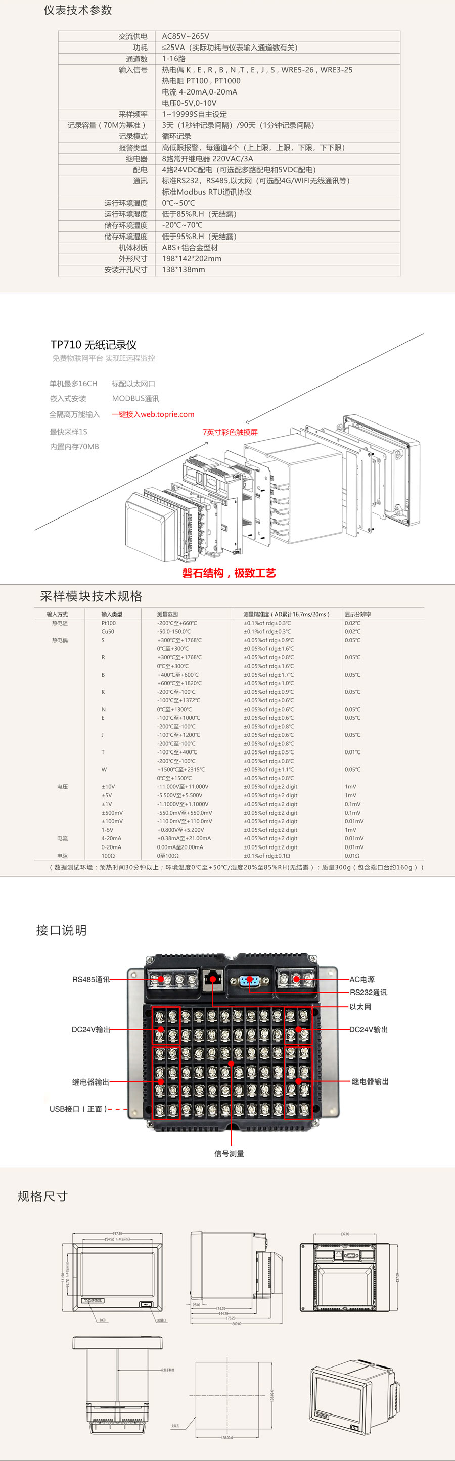拓普瑞TOPRIE无纸记录仪TP710规格参数宇捷弘业