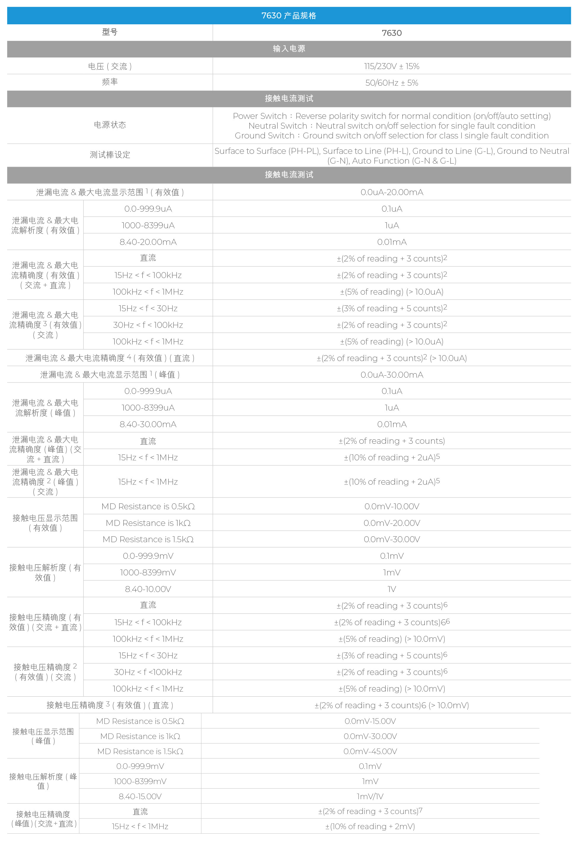 华仪eec接触电流测试仪7630系列规格参数宇捷弘业