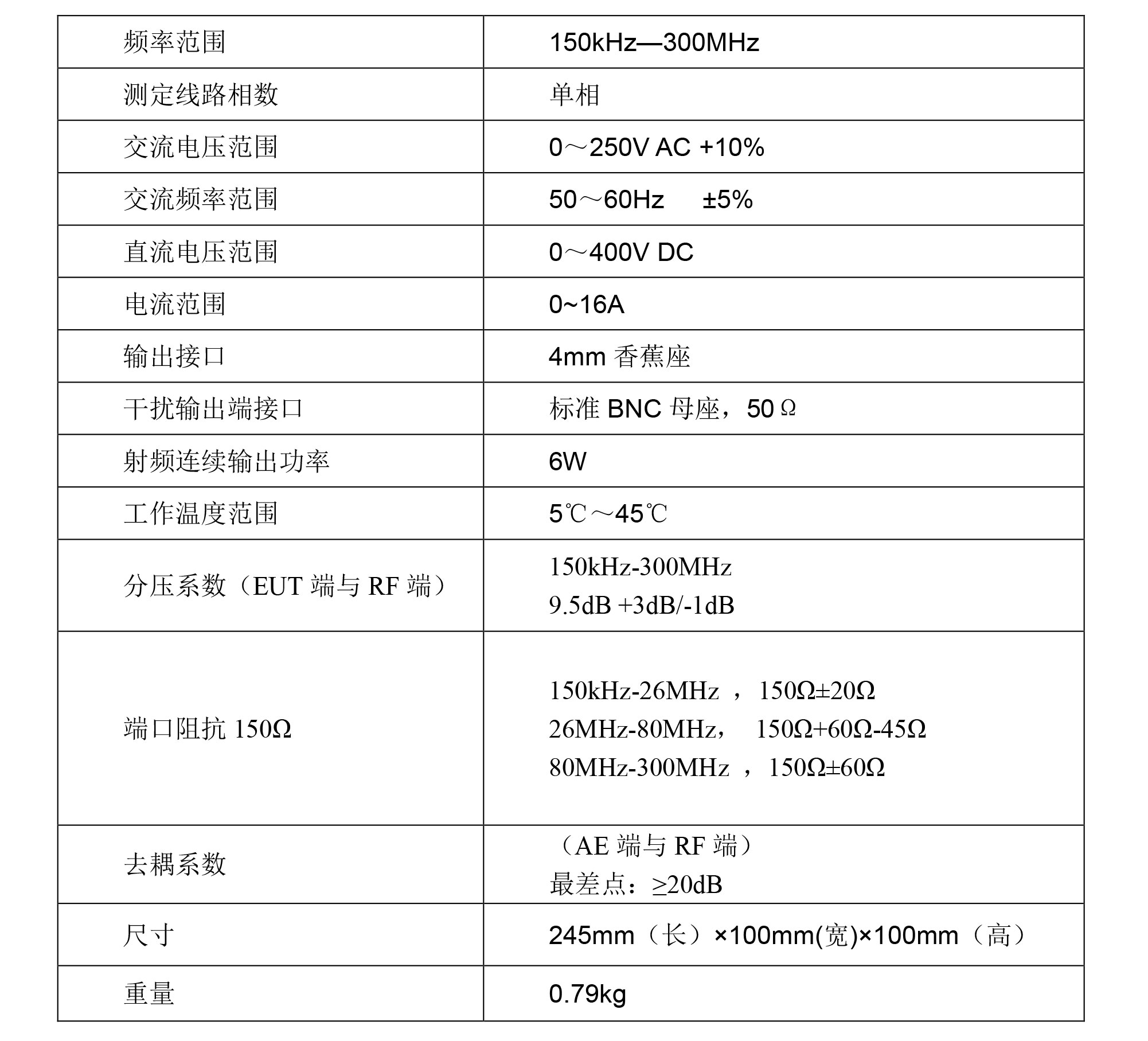 耦合去耦网络EM5070A(CDN-M2/M3)电气规格宇捷弘业