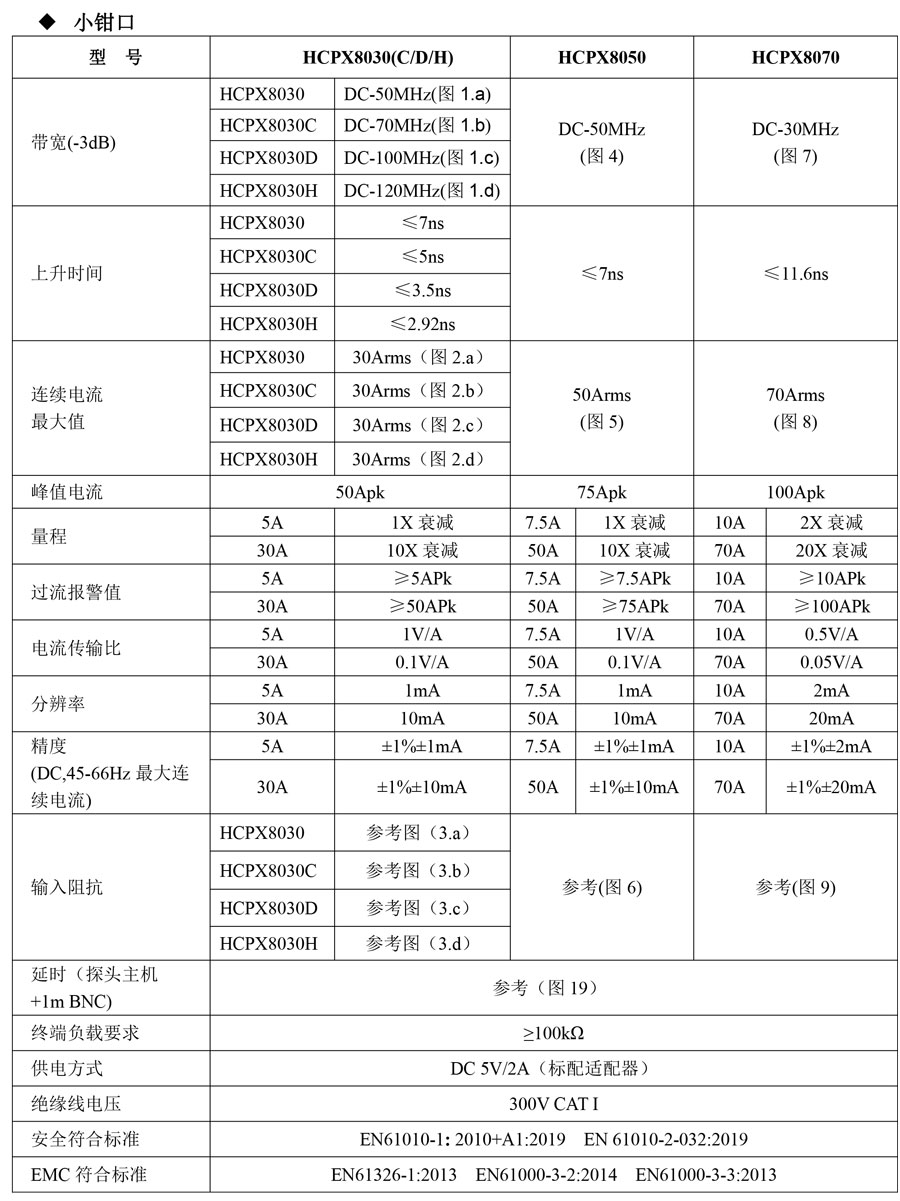 HCPX8000智能高频电流探头规格参数小钳口宇捷弘业