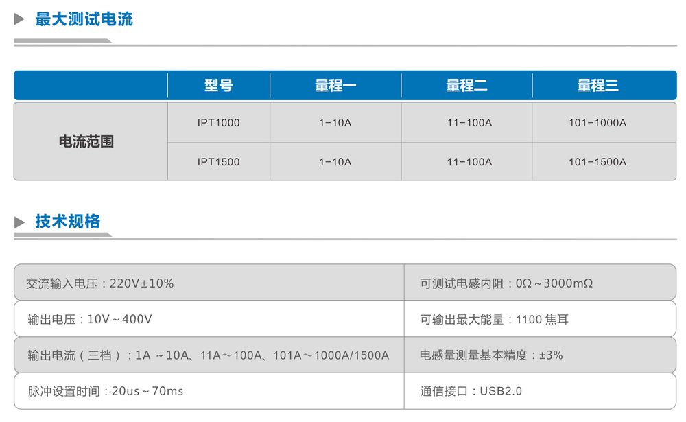 脉冲式大电流电感测试仪IPT1000/IPT1500规格参数宇捷弘业