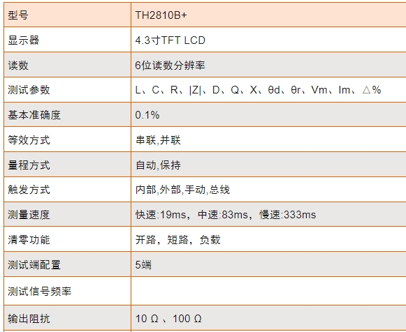 LCR数字电桥TH2810B+规格参数宇捷弘业