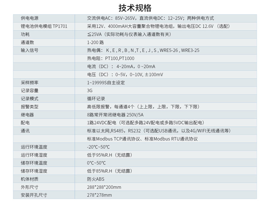 拓普瑞TOPRIE无纸记录仪TP1000规格参数宇捷弘业