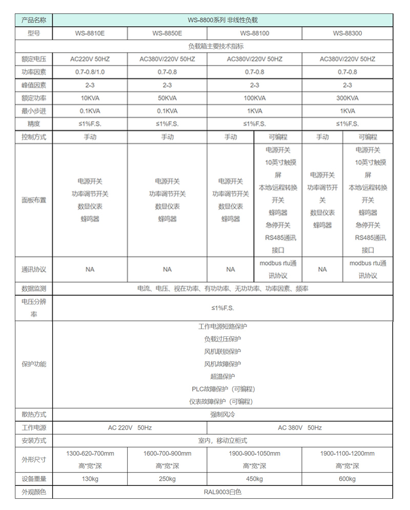 非线性负载WS-8800系列规格参数宇捷弘业